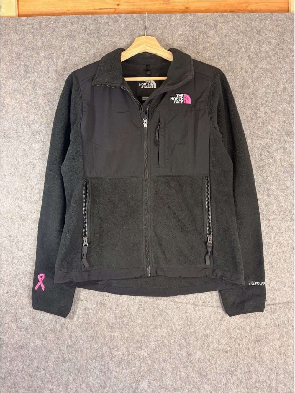 The North Face Polartec Black Fleece Jacket Pink Ribbon logo size small women’s
